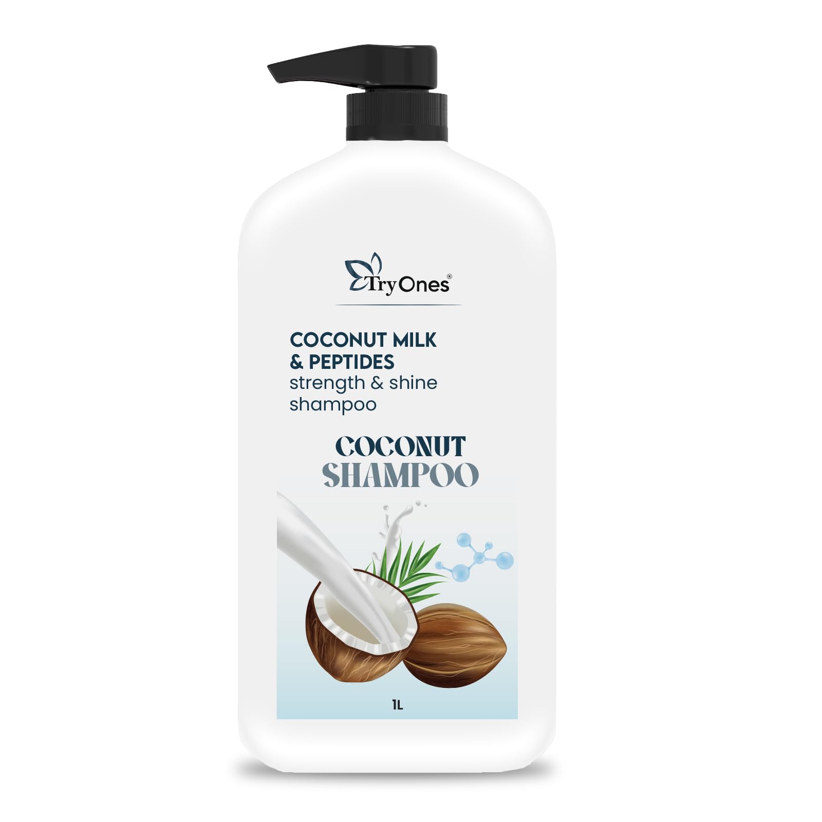 TryOnes Coconut Shampoo for Dull Hair with Coconut Milk and Peptides for Strong & Shiny Hair I Soft, silky hair I Shampoo for Women and Men | 1000ml