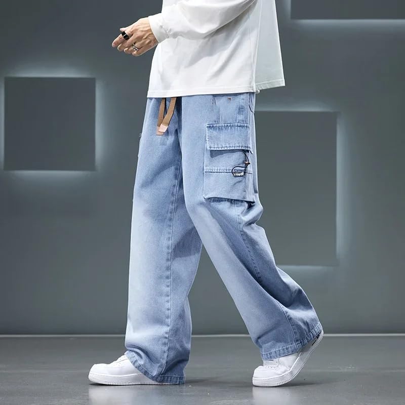 Autumn Wide Leg Jean Pants Men Trousers Loose Casual Cargo Pants4