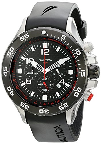 Image of Nautica Men's N17526G NST Stainless Steel Watch, Black/Silver, Chronograph