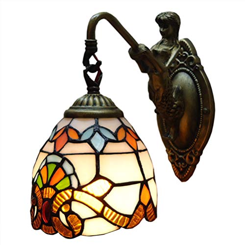 Applique da parete stile country Tiffany Lampade da parete barocche retrò Lampada da comodino arredamento camera da letto Paralume in vetro colorato, per soggiorno Studio corridoio Loft E27 MAX60W