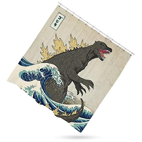 YuuHeeER 1Pcs Godzilla Shower Curtain Japanese Traditional Art 11 Hooks Cover
