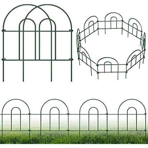 Amagabeli Decorative Garden Fence Metal Rustproof Iron Landscape Wire Folding Fencing Ornamental Panel Border Edge Section Edging Patio Flower Bed Animal Barrier 18in X 50ft Green DA1492 Cover