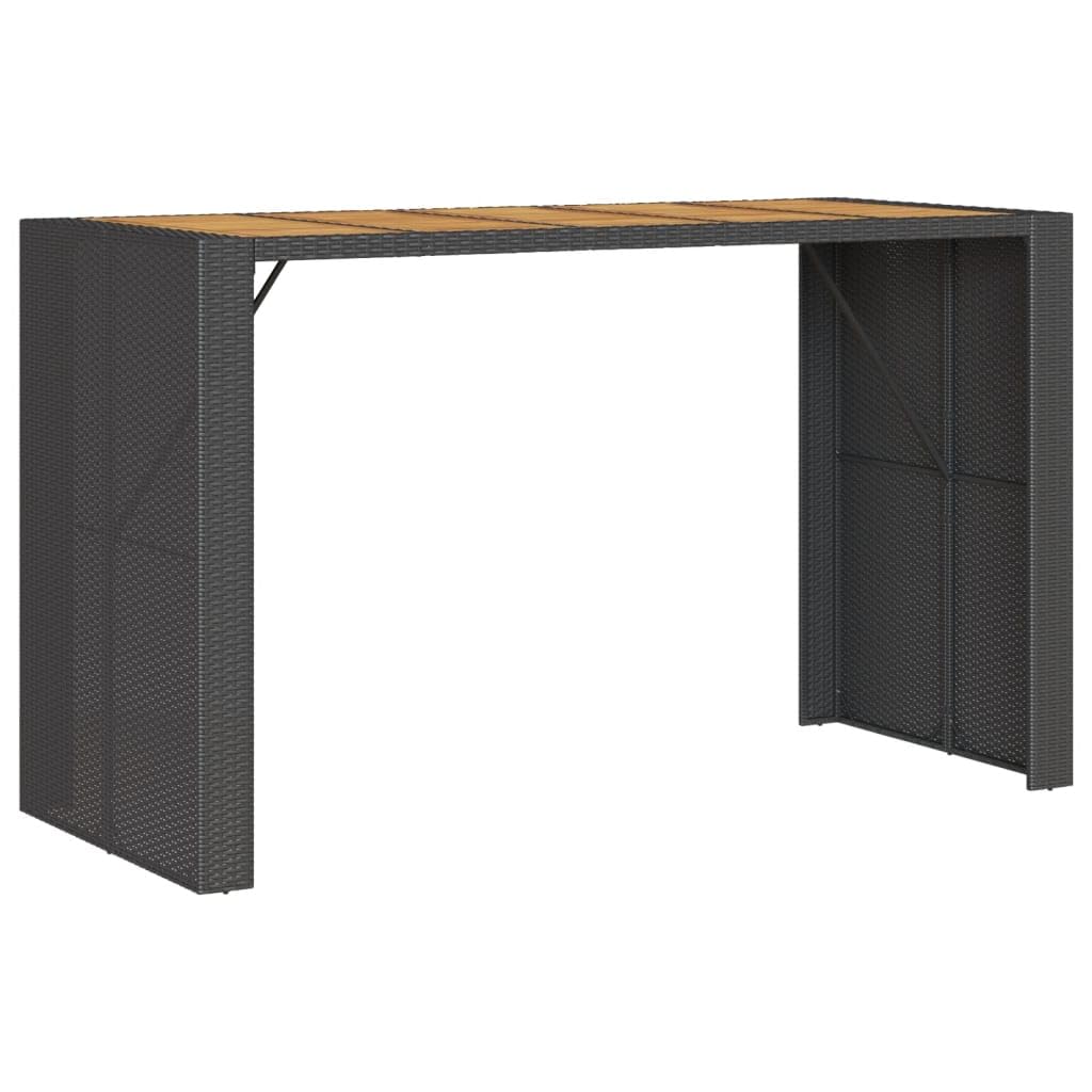 Stół ogrodowy z polirattanu z blatem z drewna akacjowego, czarny, 185 x 80 x 110 cm, stabilna rama stalowa, łatwy w pielęgnacji rattan PE, na taras i na zewnątrz