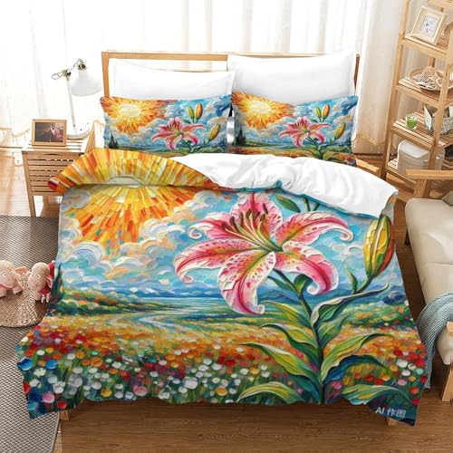 Housse de couette 3D Lily microfibre douce à fermeture éclair cachée