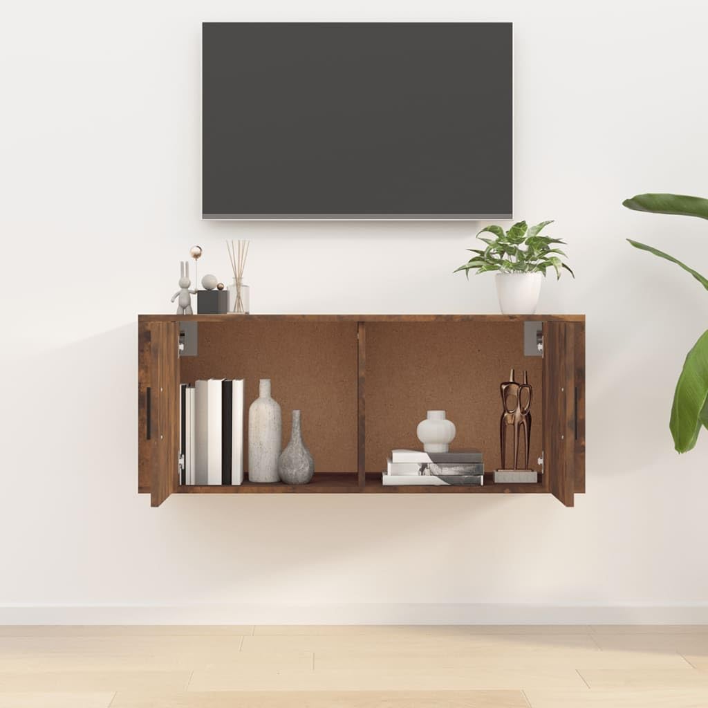 TV-Wandschrank Räuchereiche 100x34,5x40 cm, schwebendes TV-Möbel, Holzwerkstoff, Wandkonsole für Wohnzimmer, Media Center