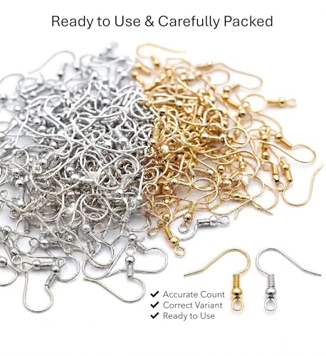 Image of Earring Hooks for Jewellery Making | 50 pcs Gold & Silver Mix Colour | Fish Hook Ear Wires for Earrings | DIY Jewellery Findings & Craft Supplies (25 Gold + 25 Silver) (H-M50)