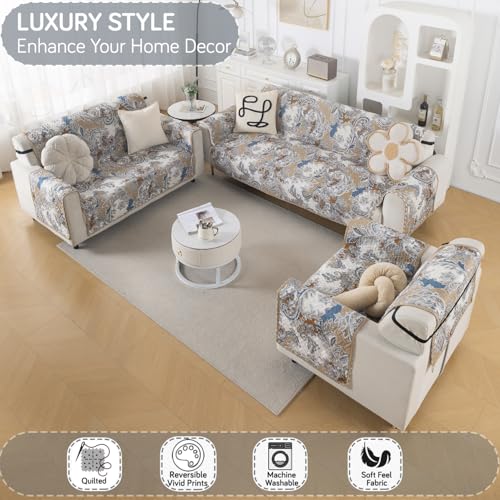 Image of HOKIPO Reversible Quilted Sofa Cover 6 Seater Set, 6 Seater(3+2+1) Sofa Cover, Easy Drape Series, Urban Floral (IN-1101 + IN-1100+IN-1099-ED4)