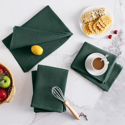 Image of Homaxy 100% Cotton Oversized Waffle Weave Kitchen Dish Towels, Ultra Soft Absorbent Quick Drying Cleaning Towel, 20 x 28 Inches, 6-Pack, Blackish Green