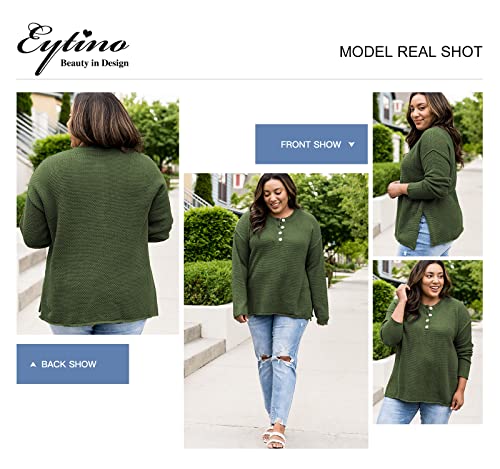 Image of Eytino Womens Plus Size Sweaters Casual Long Sleeve Loose V Neck Button Henley Tops Pullover Knit Jumpers,(1X-5X)