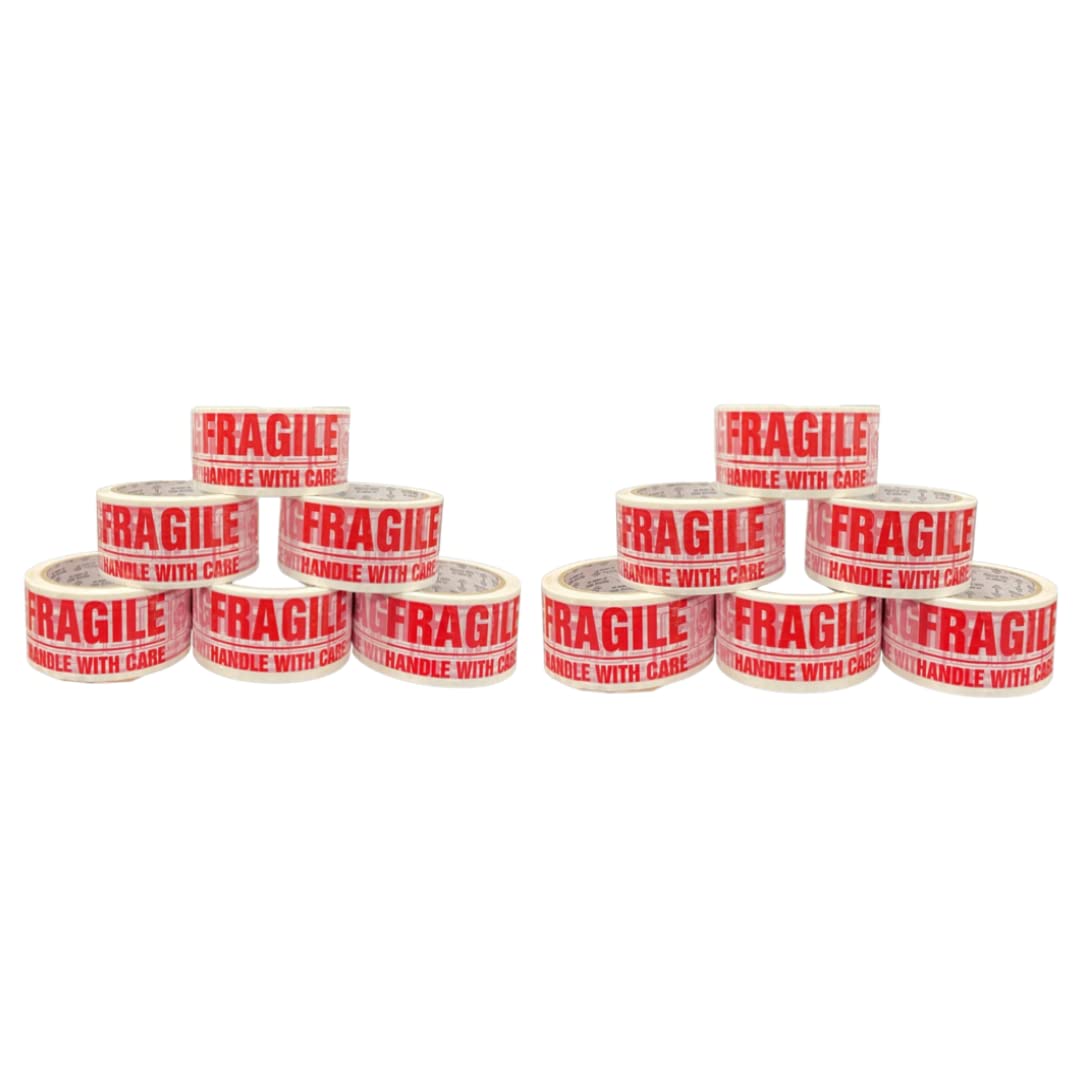 BARGAIN FACTORY - Packaging Tape - (48mm X 66mm) – Heavy Duty – Strong – Sealing for Parcel – Postal bags – Long Term Storage - Secure Sticky (Fragile, 12 Roll)