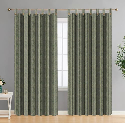 Image of Yaweh Cotton Striped Room Darkening Loop Type Door Curtain- 4 Ft X 6.75 Ft Set of 2 Pieces(Beige), Opaque, Tab Top Curtains (Beige, Door)