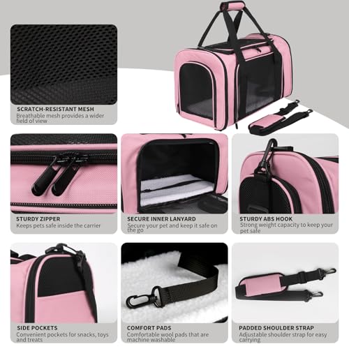 Cat Carriers Soft-Sided,Pet Carrier for Small Cats Dogs Puppies up to 1-15 LBS,TSA Airline Approved, (Medium,Pink) - Image 3