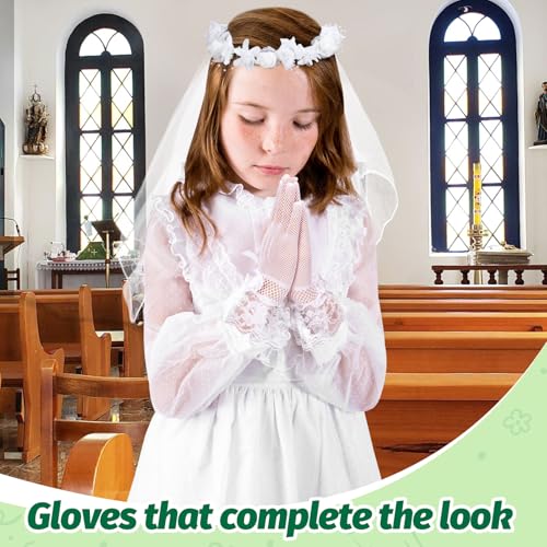 First Communion Veil and Gloves Set for Girls - Holy Catholic Veil for Girls 7-16 1st Chapel Church Communion Dress, White 6