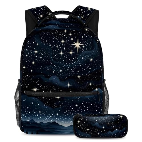 Sac à dos école ciel étoilé noir avec trousse assortie pour ados