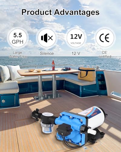Image of RV Diaphragm Pump 5.5GPM 70PSI 12V Quiet Self Priming Fresh Water Pump for Boat, RV Marine, Yacht, Caravan, with Pressure Switch