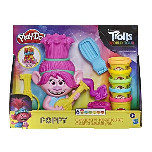 Play-Doh Trolls World Tour Rainbow Hair Poppy Styling Toy for Children 3 Years and Up with 6 Non-Toxic Play-Doh Colours