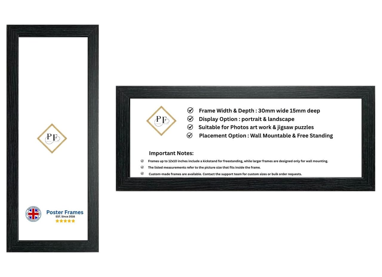 95x33cm Panoramic Picture Frame | Black Panoramic Photo Frame & Poster Frame for Pictures, Photos, Documents, Jigsaw Puzzles, Artwork | Landscape or portrait Wall Mount Display