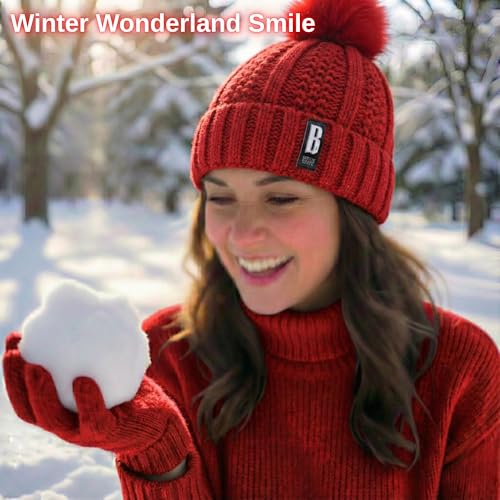 Image of Kraptick Women's Winter Cap - Knit Beanie with Soft Fleece Lining Hat, Stylish Pom Pom Thick Woollen Skull Cap, Warm Hat for Ladies & Girls -3