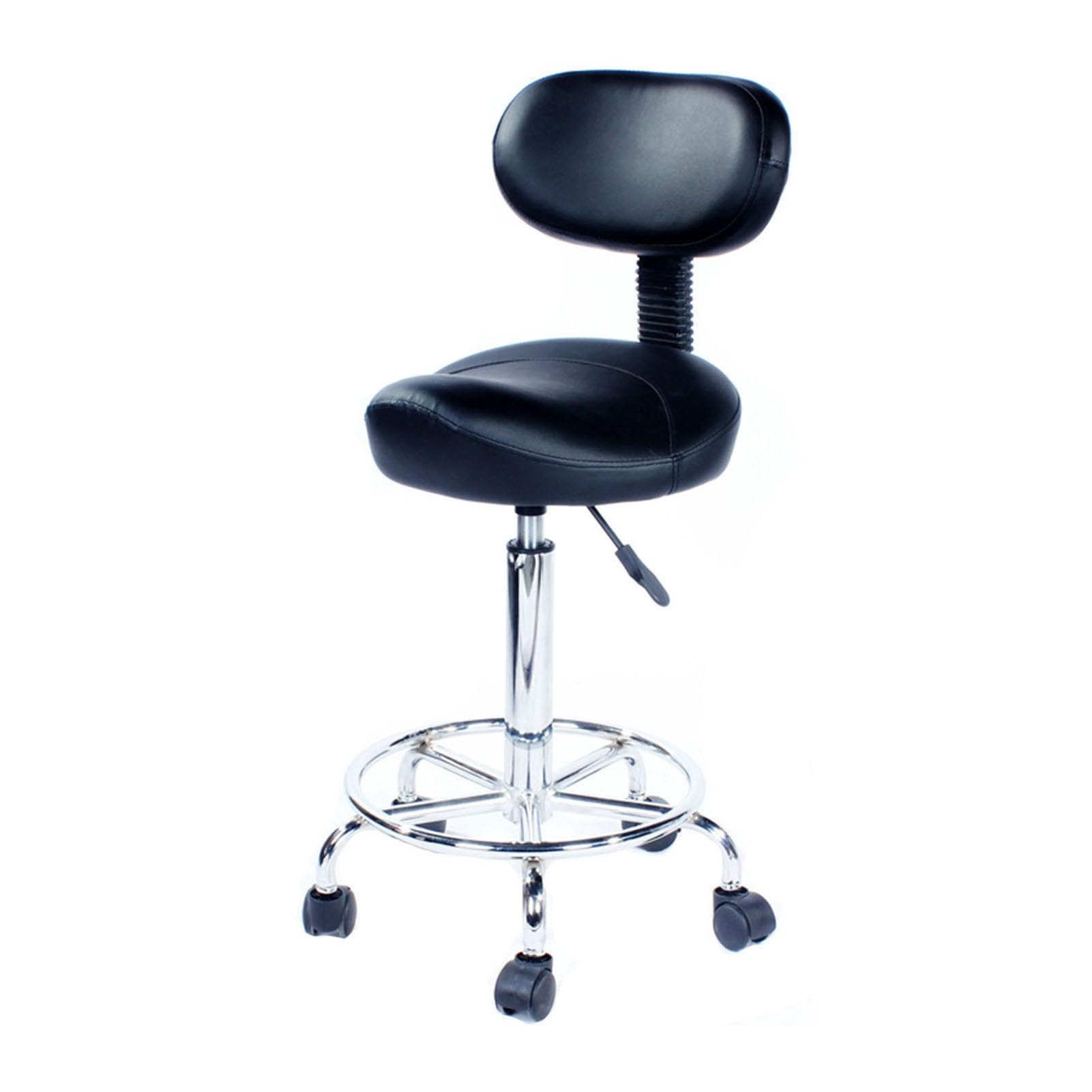OZBMA Ergonomic Saddle Stool with Adjustable Backrest and Casters, 360° Swivel Perch Chair for Salon, Barber Shop, Office, Home Use (Black)