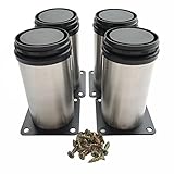 HEVERP (4-Pack) Furniture Cabinet Metal Legs Kitchen Adjustable Stainless Steel Feet Round (10CM)