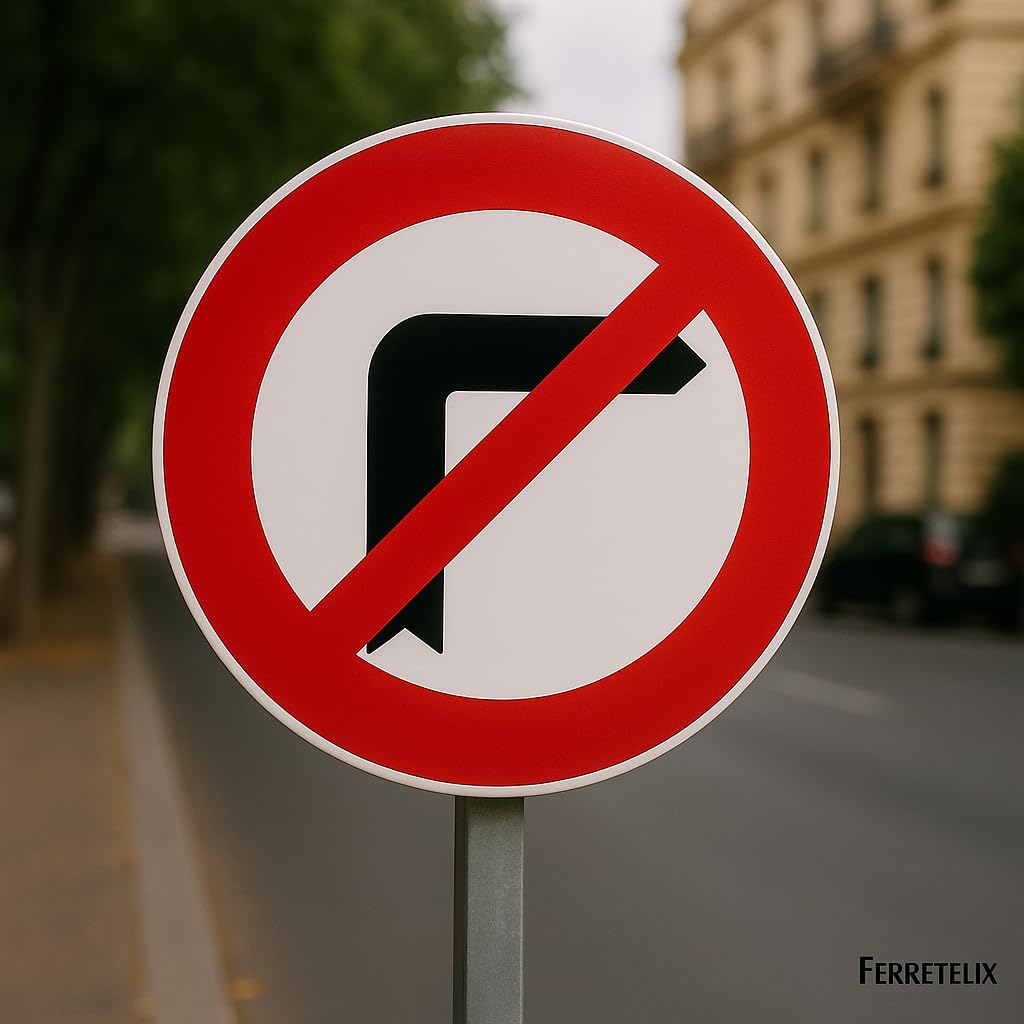 FERRETELIX® Señal Metálica Homologada Tipo MOPU 60 cm – R-302 Giro a la Derecha Prohibido – Nivel Reflectante 1 – Señal de Tráfico Reglamentaria