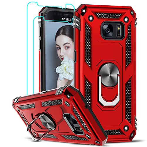 LeYi - Carcasa para Samsung Galaxy S7 con 2 Cristales templados, Soporte Militar de Doble Capa de Defensa, Parachoques de TPU de Silicona a Prueba de Golpes y armaduras, Funda para Samsung S7, Color