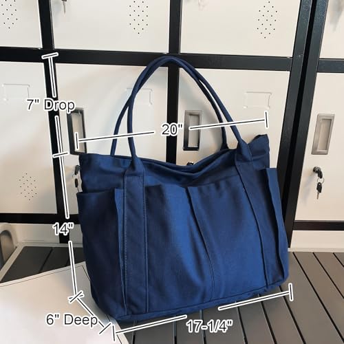 Bolso tote grande de lona Muka con múltiples bolsillos, bolso de hombro resistente, 20" x 14" x 6" miniatura 4
