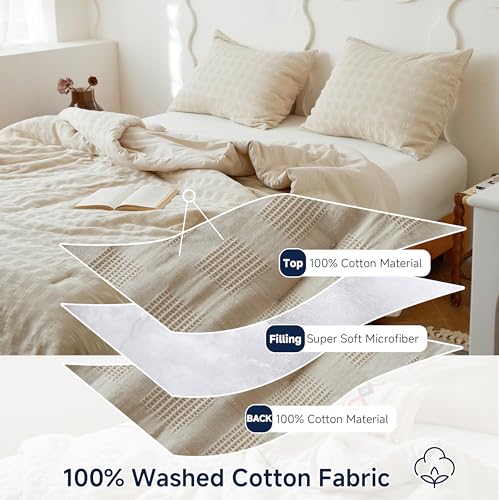 Image of Simple&Opulence 100% Cotton Waffle Weaving Comforter Set-3 Pieces Bedding Set(1 Comforter and 2 Pillowcases), Lightweight Soft Breathable Comforter Bed Sets for All Season(Khaki, King)