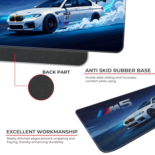 Image of Skiditos BeeMW M5 Desk Pad - Racing Lightning Edition | L Mouse Pad with Track Drift Art | Large Non-Slip Desk Mat for Gaming & Car Enthusiasts | M5 Race Car Design