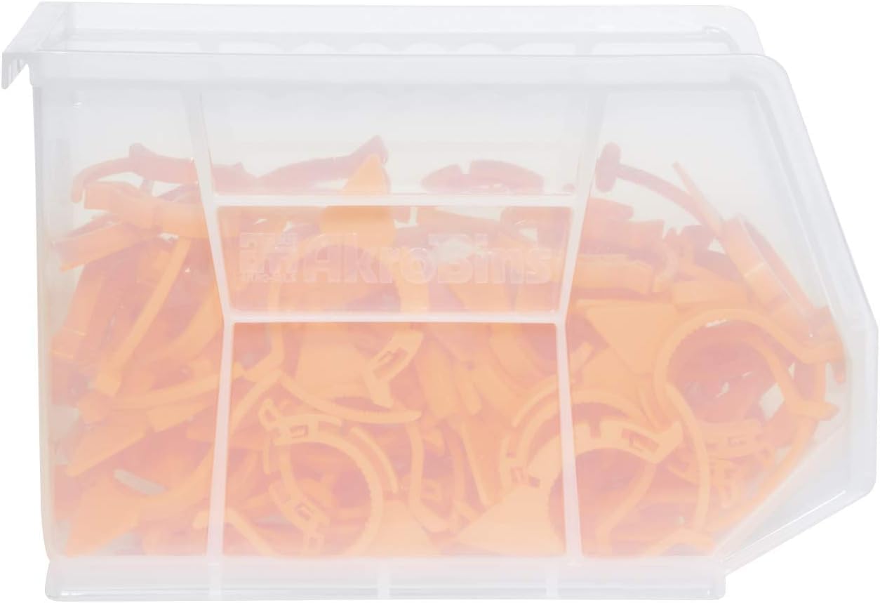 Akro-Mils 30239 AkroBins Plastic Storage Bins, Space-Saving Stackable Bins for Garage, Pantry, Craft Organization, 11-" x 8-" x 7-", Clear, 6-Pack