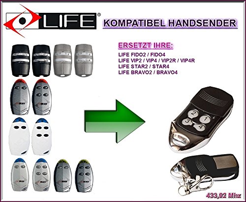 Preisvergleich Produktbild LIFE VIP2 / VIP4 / FIDO2 / FIDO4 / VIP2R / VIP4R / STAR2 / STAR4 / BRAVO2 / BRAVO4 Kompatibel handsender 433,92Mhz