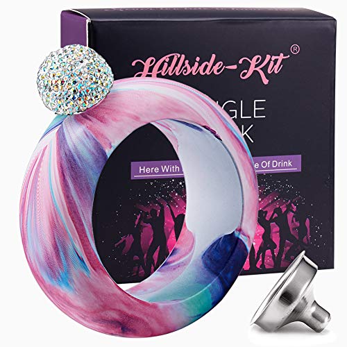 Hillside-Kit Bracelet Bangle Flask Handmade Crystal Lid Creative 304 Stainless Steel Wine Flask Gift For Women Girls Men Party Flask Hidden Liquor Flask Bracelet Funnel Set 35oz