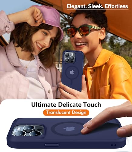 Image of BossKiss Compatible with iPhone 15 Pro Case, [Compatible with Magsafe] [Screen+Camera Protector] Magnetic Translucent Matte Women Men Girl Protective Cover for iPhone 15 Pro 6.1 inch, Deep Blue
