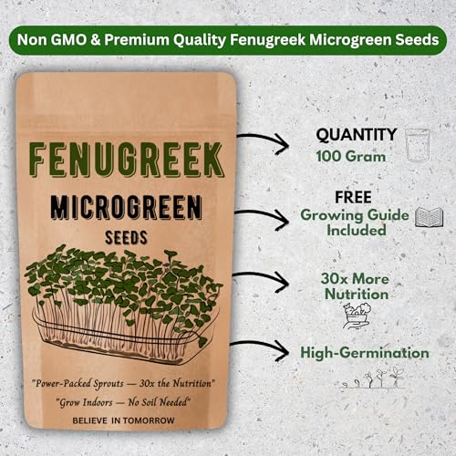 Image of Navika Seeds Fenugreek Microgreen for Hydroponic, Soil & Tray Growing | Fast Germination | High Yield | Non-GMO Methi Microgreens Seeds | Free Growing Guide Included | 100 Gram Packet