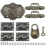 MARRTEUM 1 Set Jewelry Box Hinges Hasp Catch Handles Lock, Retro Engraved Decorative Hardware Kit with Screws for DIY Wooden Case Furniture Cabinet Suitcase Decoration and Repairs (Antique Bronze)