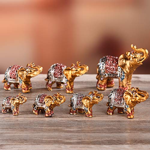 Set de 7 Estatuas de Elefantes de Resina Color Dorado miniatura 6