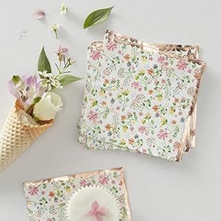 Ginger Ray Floral & Rose Gold Foiled Paper Party 16 Pack Ditsy, Cocktail Napkins