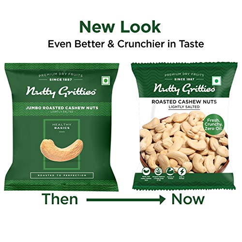 Image of Nutty Gritties Roasted Cashews, Lightly Salted, Dry Roasted, Non Fried, Zero Oil (Pack of 9-21g Each), 189g