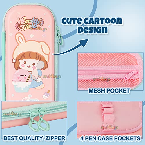 Image of Zest 4 Toyz Pencil Pouch for Girls for School | 3D Cover EVA Cute Girl Theme | Compass Box Organizer | Large Capacity Pencil Pouch Bag | Premium Stylish Pen Holder Pencil Box for Kids | Return Gifts