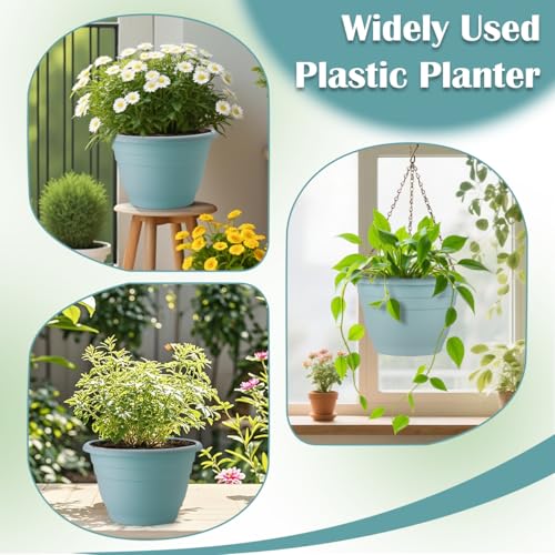 Image of RooTrimmer 3 Pack 11 Inch Plant Pots with Drainage Hole and Plug, Durable Plastic Flower Pots for Indoor & Outdoor Plants, Elegant Mordern Plant Pots Perfect for Herbs, Flowers & Succulents, Blue