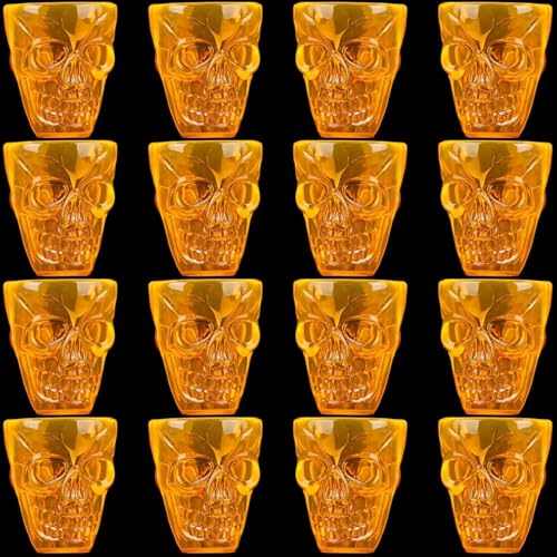 saijer Vasos de calavera, taza de Halloween 16 piezas con forma de calavera amarga, vasos de whisky, ron, vasos de licor vaso de vodka, vasos de chupito naranja, tazas de plástico...