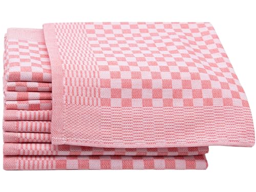 ZOLLNER Lot de 10 torchons en Coton de 46x70 cm - Super absorbants et Robustes - lavables jusqu'à 60°C - à Carreaux Rouges - qualité gastronomique -...