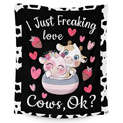 Cow Blanket Gifts - 50"x60" Cute Throw for Women, Girls - Black Soft Fuzzy Blankets for Bed, Couch & Living Room