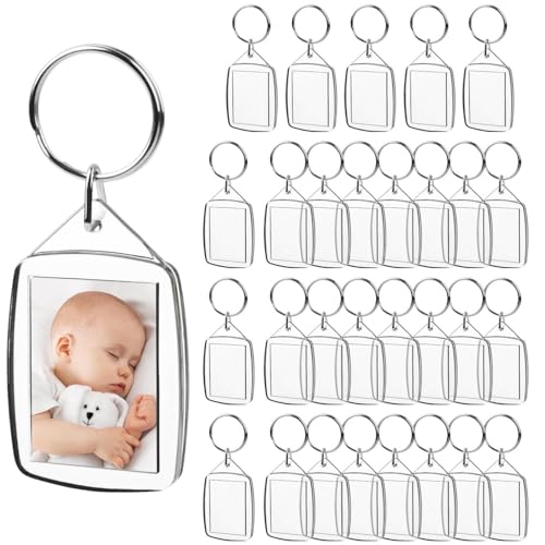 30Pcs Porte-clés Photo Porte cle Photo Transparent 4,6x3,2cm Port Clef Photo Cadre à Insérer Transparentes en Acrylique Cadre Photo Porte Clé, Porte-clés...