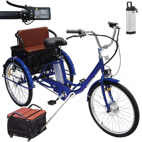 24\" DreiräDer FüR Erwachsene, 3 Rad Elektrodreirad FüR Senioren, Weicher Sitz–Einstellbare HöHe (29,5–33,4\"), Herausnehmbarer 36V 12Ah Akku–30 Km Reichweite, Tragkraft 150 Kg Blue-Seat 24\" DreiräDer FüR Erwachsene, 3 Rad Elektrodreirad FüR Senioren, Weicher Sitz–Einstellbare HöHe (29,5–33,4\"), Herausnehmbarer 36V 12Ah Akku–30 Km Reichweite, Tragkraft 150 Kg Blue-Seat