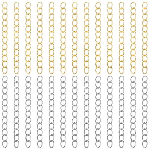 100 PCS Chain Extender for Jewelry Making Bracelet Extender Silver and Gold Tail Extension Chain Removable Necklace Extension Chains for Jewelry Making, Anklets