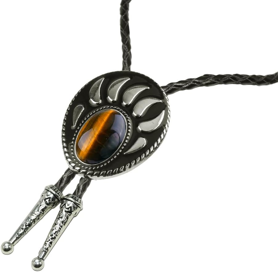Moranse Bolo Tie with Bear Catch And Gem Stone Celtic Parterre Style Genuine and Cowhide Rope - Image 6