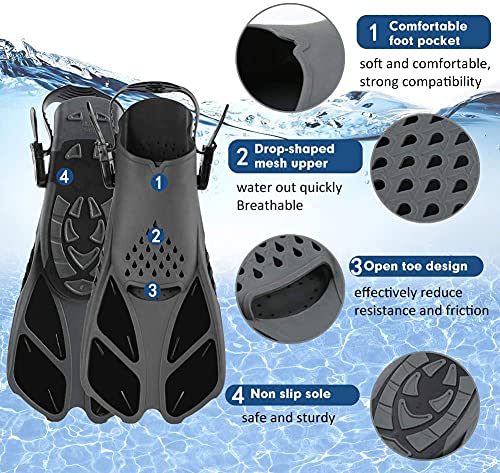Image of Sugaroom Swim Fins Open Heel, Adjustable Snorkel Fins Diving Fins with Mesh Bag, Snorkeling Gear Flippers Travel Size Short Flippers for Lap Swimming Scuba Dive Adult Men Women Kids