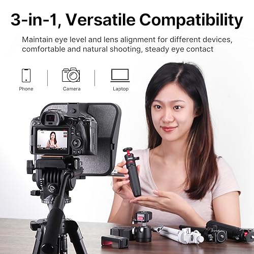 Image of ULANZI RT02 Universal Teleprompter for Tablets, Smartphones and Cameras with Remote Control and 5 Camera Lens Adapter Rings with Cold Shoe Mount and 1 /4 inch Threaded Hole