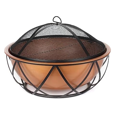 LIVIVO 26" Copper Fire Pit with BBQ Grill Cover